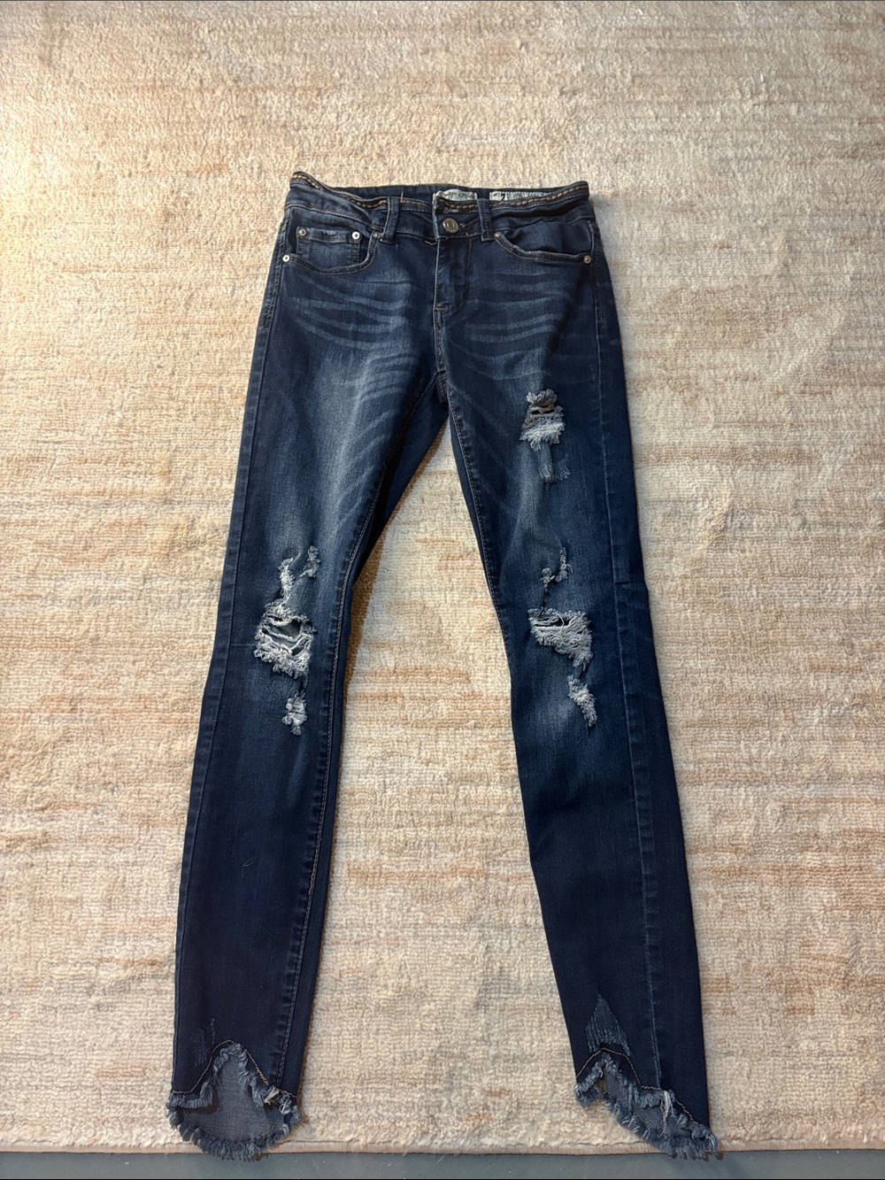 Indigo Rein Dark Blue Distressed Skinny Jeans
